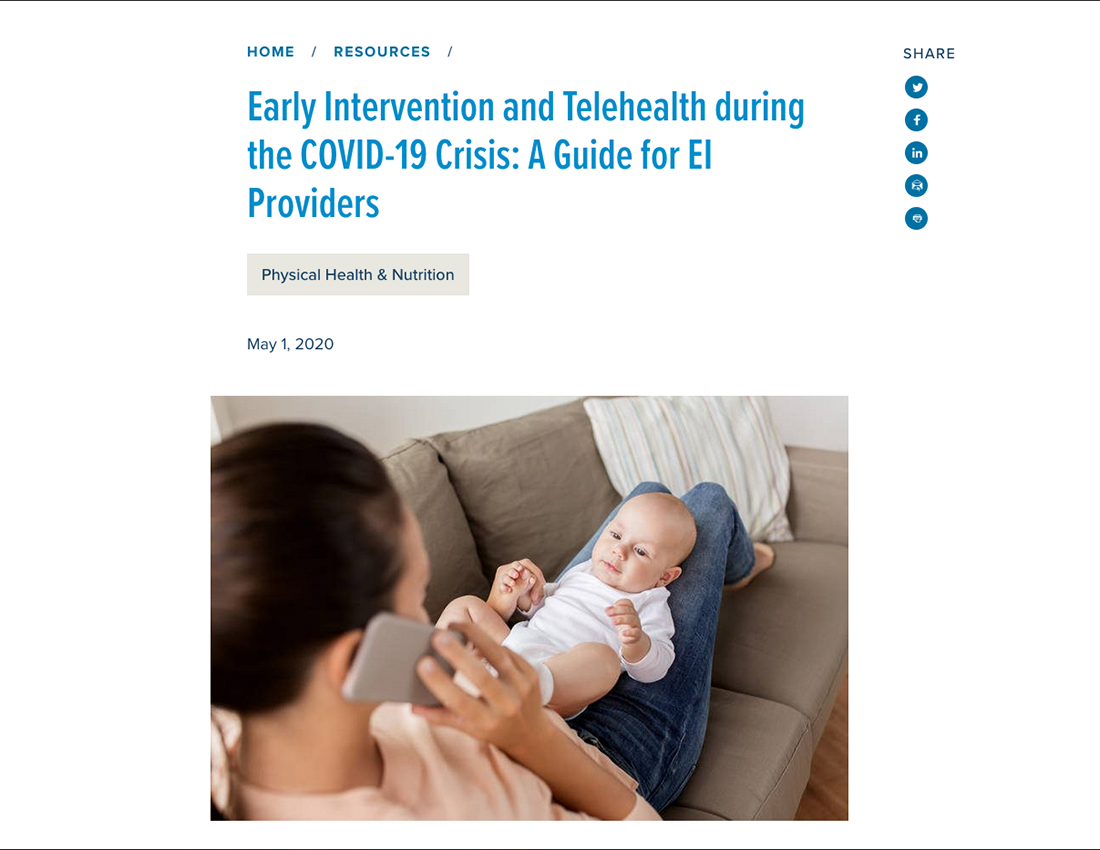 Screenshot of Early Intervention and Telehealth during the COVID 19 Crisis A Guide for EI Providers screenshot
