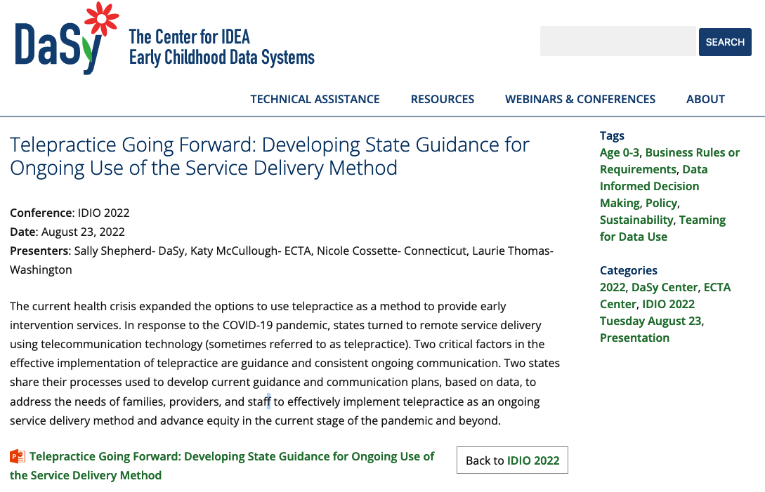 Screenshot of Telepractice Going Forward: Developing State Guidance for Ongoing Use of the Service Delivery Method