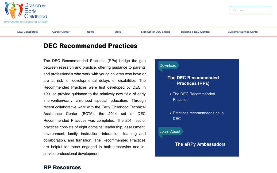 Screenshot of DEC Recommended Practices